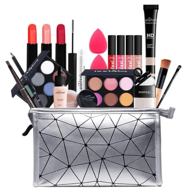 Obrázek produktu pro Sada kosmetiky pro make-up obličeje, očí a rtů, obsahující oční stíny, rtěnku, řasenku a štětce