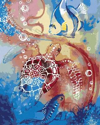 Produktbild von Zuty - Malen nach Zahlen - MEERESSCHILDKRÖTE UND FISCHE, 40x50 cm, mit Keilrahmen (bereits gespannt)