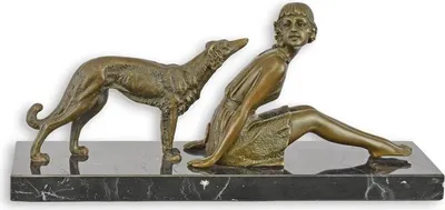 Productafbeelding van A Bronze Sculpture Of A Girl With Borzoi