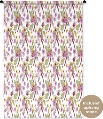 Produktbild von MuchoWow® Wandteppich Wandbehang Blumen - Lila - Muster 90x135 cm Tapisserie Dekoration Wandtuch - Baumwolle - Wandskulptur