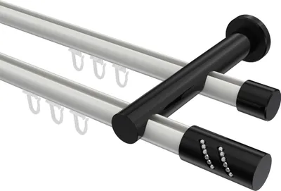 Produktbild von Interdeco Innenlaufstange / Gardinenstange mit Innenlauf Weiß / Schwarz, Typ Platon Zoena (Glitzerzylinder), 20 mm Ø 2-läufig, 480 cm