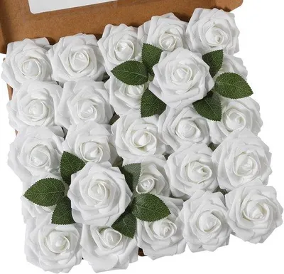 Obrázok produktu pre Unyqoos® Umelé ruže, biela, sada 25 kusov – mäkké ružové hlavičky z latexovej peny, priemer 7 cm, stonky 21 cm, ohybné drôtené stonky vhodné na tvorbu kvetinových aranžmánov, svadieb a dekorácií