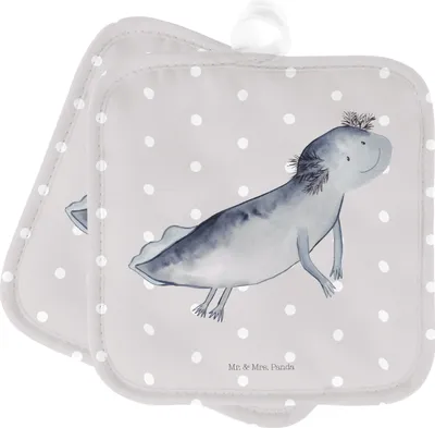 Produktbild von Mr. & Mrs. Panda Topflappen Axolotl Schwimmen - Grau Pastell - Geschenk, Optimistisch, Lurch, Motivation, topfhalter, Set, Problem, 2er, Topfuntersetzer, Schwanzlurch