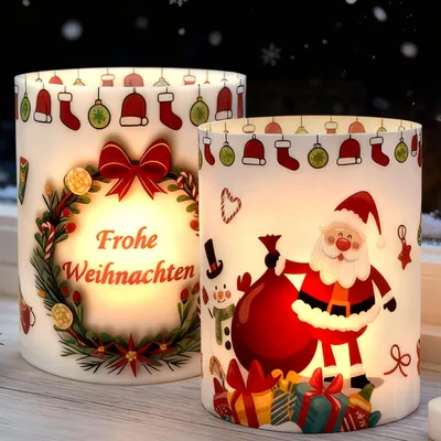 12 Windlichter Tafeldeko Weihnachten, Motiv Frohe Weihnachten, 27 cm