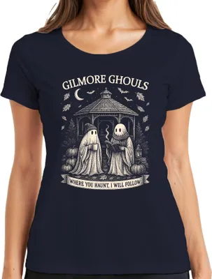 Obrázek produktu pro Gilmore Ghouls kde strašíš, tam tě budu následovat Geister Halloween Kürbis dámské tričko, Navy, 3XL