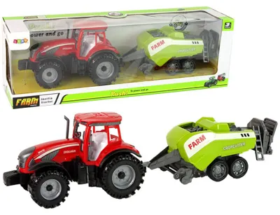 Image de Tracteur agricole rouge avec machine à semer verte à entraînement par friction