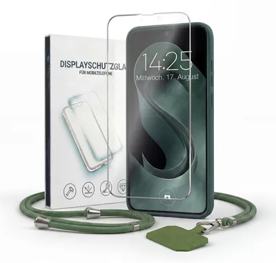 Produktbild von Handyhülle für Samsung Galaxy S24+ mit Handykette und 9H Displayglas Displayschutz Band Kordel Hülle Case Schutzhülle Grün