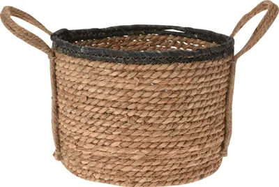 Zdjęcie produktu dla Kosz z trawy morskiej Rona (25x25x25cm) - mały, okrągły z uszami, naturalny/czarny