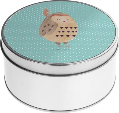 Produktbild von Mr. & Mrs. Panda Dose Eule Federschmuck - Türkis Pastell - Geschenk, Abenteuer, Dekoration, Teedose, bonbondose, Blechdose, Entspannt, Owl, Keksdose, Vorratsdosen