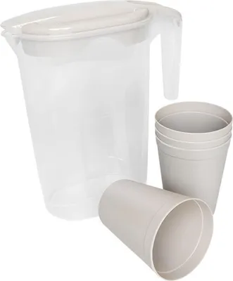 Produktbild von MICHELINO Elegantes 5-teiliges Karaffen-Set: Karaffe mit 4 Bechern aus Kunststoff Beige