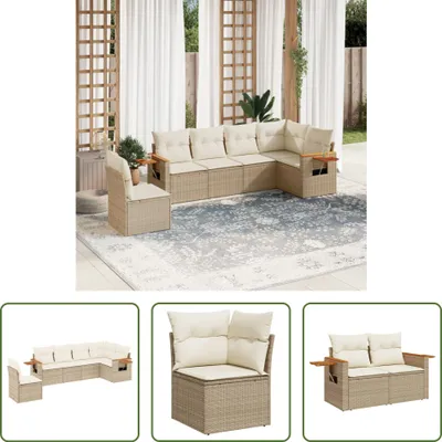 Produktbild von The Living Store 6-tlg. Garten-Sofagarnitur mit Kissen Beige Poly Rattan