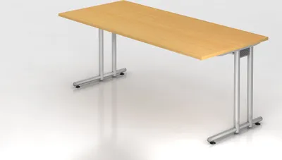 Produktbild von Schreibtisch Mauno | Buche | BxT 180x80cm | Arbeitshöhe 72cm | höhenjustierbar 0-10 mm | C-Fuß-Gestell Silber | Rechteckform