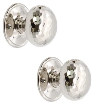 Türklinken-Paar, Messing, gehämmert, poliertes Nickel, 55 mm