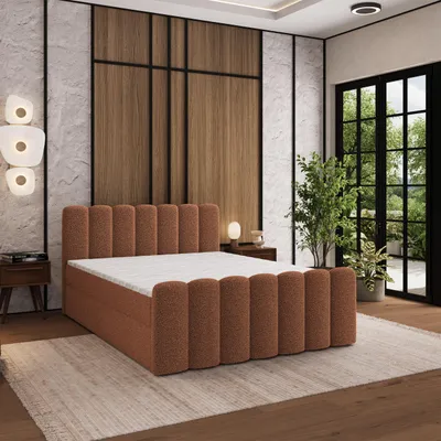 Produktbild von Masseno Boxspringbett CELLA 160x200 cm Komplett-Set mit Bonell Matratze und Topper, Polsterbett mit Bettkästen -Orange, QUELLE 54