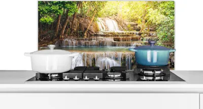 Obrázok produktu pre KitchenYeah® Kuchynský splashback - Kuchynský splashback - Ochrana steny sporáka a drezu - Slnko - Vodopád - Krajina 80x40 - Alu-Dibond (alternatíva skleneného splashbacku) - Tepelne odolný - Splashback sporáka