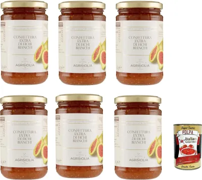 Produktbild von Agrisicilia Confettura Extra di Fichi Bianchi White Figs Extra Jam, Weiße Feigen Extra Konfitüre, Marmelade - 6 x 360 g + Italian Gourmet polpa 400g