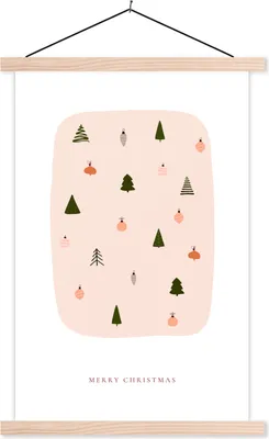 Produktbild von MuchoWow® Textilposter Weihnachtsbäume - Weihnachtsschmuck - Muster 40x60 cm mit holzfarbenen Rahmen - Poster