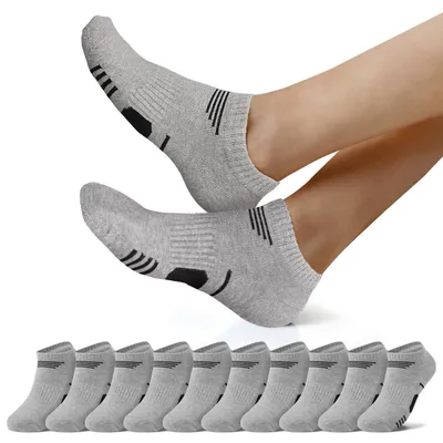 Productafbeelding van 10 paar sneakersokken, heren/dames, sportkousen, korte hardloopkousen, ademend, katoen, maat 35-50, grijs