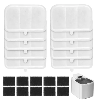 Image de Filtres de remplacement pour fontaine à eau pour chats, lot de 10 filtres et 10 éponges