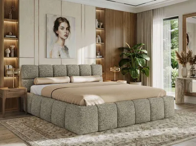 Produktbild von MKS MEBLE Polsterbett NIRA CLASSIC mit Bettkasten und Lattenrost gepolstertem Kopfteil Stauraumbett Gasdruck 160x200 Grau Strukture