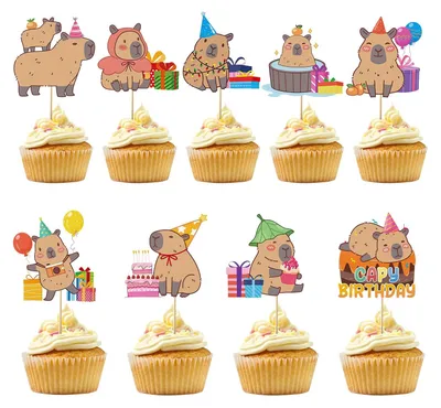 Image de Capybara Tortendeko - Ensemble de 36 pièces pour décoration de gâteaux et de pâtisseries - Multicolore