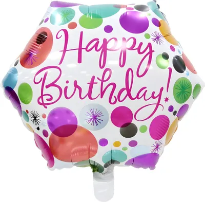 Produktbild von Folienballon Happy Birthday eckig 45 cm, Punkte weiß bunt