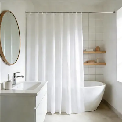Produktbild von Weißer, schimmelresistenter Duschvorhang 200 x 240 cm, extra großer Duschvorhang aus Polyester für den Heimgebrauch, wasserabweisender Duschvorhang mit Magneten, 200 cm breit x 240 cm hoch