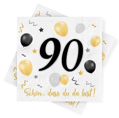 Immagine prodotto di Tovaglioli per il 90° compleanno, 30 pezzi, colore nero e oro, decorazioni per la tavola