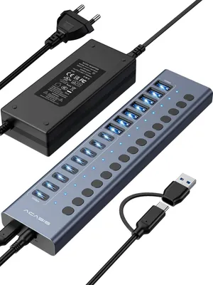 Immagine prodotto di Hub USB 3.2 con 16 porte (8 USB-A 3.2 + 8 USB-C 3.2), velocità di trasferimento dati fino a 10 Gbps