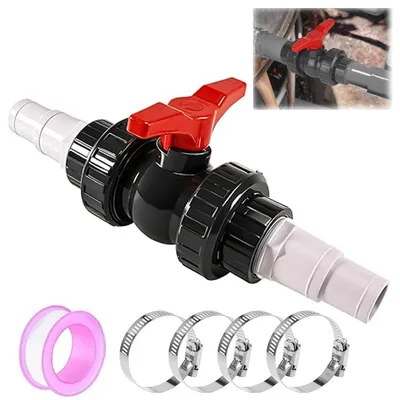 Productafbeelding van Kogelkraan met slangstuk, 1,5 inch (50 mm), PVC, afsluitventielset inclusief 2 slangmoffen van 32–38 mm