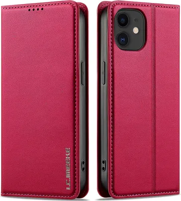 Produktbild von Handyhülle für iPhone 11, Magnetische Flip Leder Hülle mit Kartenfach und Standfunktion Rot