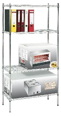 Produktbild von Verchromtes Regal, 4 Gitterfachböden, verstellbar, 46 cm breit, 184,5 cm hoch, 200 kg Tragkraft
