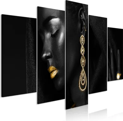 Image de Tableaux muraux pour femme, noir et or, 200x100 cm, ensemble de 5 pièces – Impression sur toile, décoration murale pour chambre, tableaux sur toile, décorations murales pour salon – h-B-0126-b-m