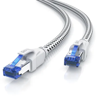 Immagine prodotto di Cavo patch Primewire CAT 8 con guaina in cotone - Cavo LAN Gigabit Ethernet - 40 Gbit/s - schermatura S/FTP PIMF - cavo di rete - 15m
