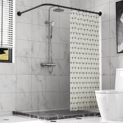 Produktbild von Famanu L-förmige Duschvorhangstange schwarz, verstellbar 90-130 × 90-130 cm, Edelstahl 304