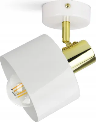 A white and gold ceiling light fixture with a visible LED bulb.