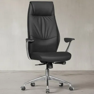 Produktbild von Chefsessel "Temza" Echtleder, Aluminium, 3-Stufen Synchronmechanik, bis 120 kg, 8 Stunden. Schwarz, 67x58x125 cm | Kadima Design