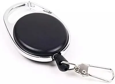 Produktbild von 2x SCHWARZ Ausweisjojo Jojo Zipper Ausweis Halter Kartenhalter Karabinerhaken Schlaufenclip Aufrollmechanismus Schlüsselanhänger