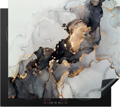Produktbild von KitchenYeah© Herdabdeckplatte Schwarz - Marmor - Luxus - Gold , 59x51cm, Küche Deko, Glaskeramikkochfeld Herdabdeckung, Abdeckplatte fùr Kochfeld