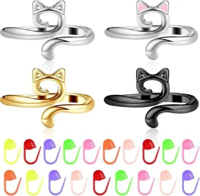 Produktbild von Kettenringen mit Katzenmustern - 4 Stücke - Metall - Verstellbar