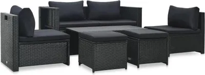 Produktbild von Garten-Lounge-Set 6-TLG. Schwarz Rattan mit Auflagen, wetterfest - Sitzgruppe für Garten, Terrasse, Balkon