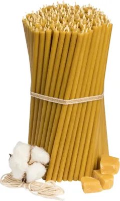 Produktbild von 150 Stk. Diveevo Griechische Kirchliche Bienenwachskerzen Athos №60 I hochwertige Ritualkerzen L-20,5 cm Ø-6,6 mm I 80 Min Brenndauer in honigelb I 1 kg