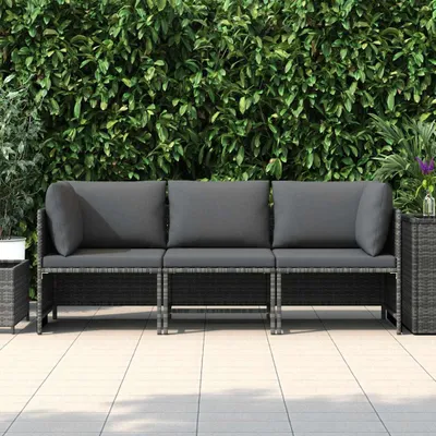 Obrázok produktu pre vidaXL 3-miestna záhradná pohovka s vankúšmi Grey Poly Rattan