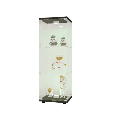 Immagine prodotto di Vetrina in vetro CDGlobal in bianco, vetrinetta moderna con 3 ripiani e LED in ESG per libri da collezione vino, 125x42x36CM