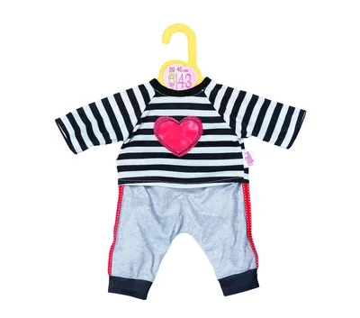 Produktbild von Dolly Moda Sport-Outfit gestreift 43cm - Puppenkleidung schwarz weiß gestreift
