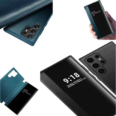 Obrázek produktu pro Pro Samsung Galaxy S24 Ultra View Mirror Mobile Phone Smart Cover Wake UP Function Case Black