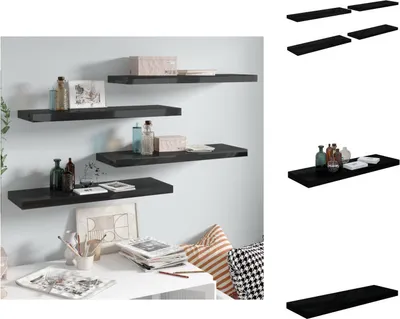 Obrázok produktu pre vidaXL Plávajúce police 4 ks. Čierna s vysokým leskom 80x23,5x3,8 cm MDF - Nástenné police