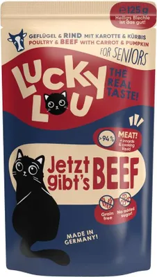 Produktbild von Lucky Lou 014479, Adult, jede Rasse, Rind, Karotte, Geflügel, Kürbis, 125 g, Getreidefrei