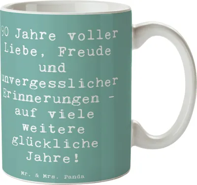 Produktbild von Mr. & Mrs. Panda Kaffeetasse Spruch 90. Geburtstag Liebe Freude - Meeresbrise - Geschenk, inspirierende Worte, Becher, Meilenstein, besonderen Menschen ehren, keramik