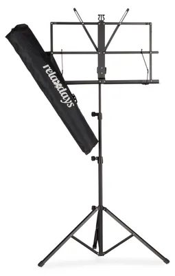 Zdjęcie produktu dla Stojak na nuty Relaxdays z torbą, pulpit na nuty, pulpit orkiestrowy, półka na nuty, składany i lekki, 60–130 cm, w kolorze czarnym